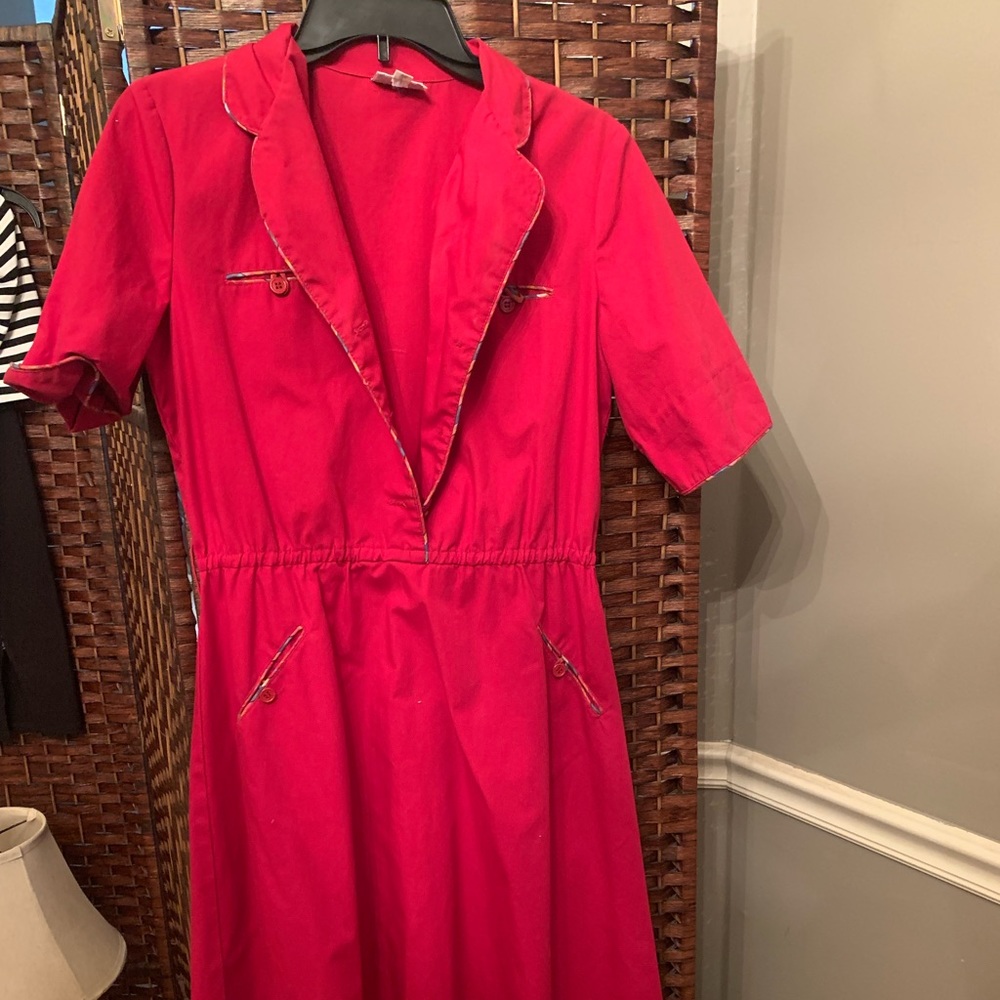 Red Button Up Dress With Multi Color Stripes - image 1